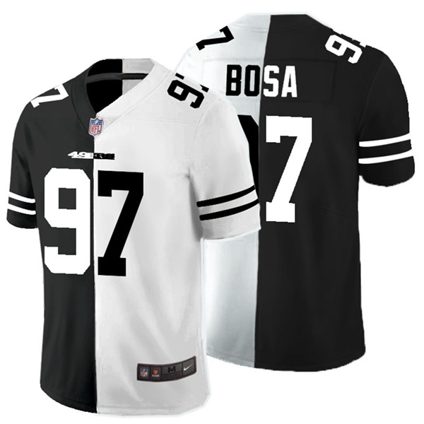 Men's San Francisco 49ers #97 Nick Bosa Black White Split 2020 Stitched Jersey